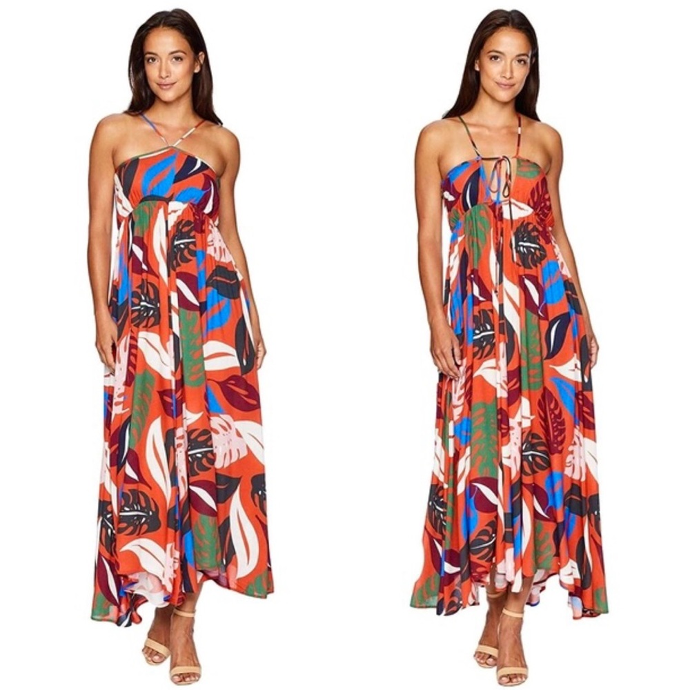 RACHEL PALLY Red Leaf Print Reversible Halter Maternity Dress, Size XS, LIKE NEW - Picture 2 of 13